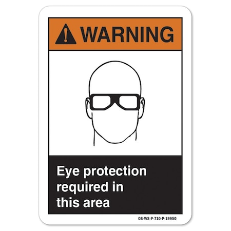 ANSI Warning Sign, Eye Protection Required In This Area, 7in X 5in Decal